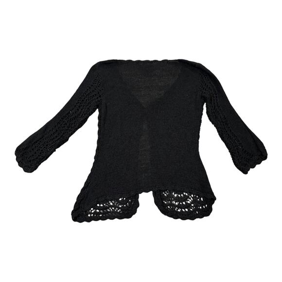 Peck & Peck Cardigan Sweater Women’s Small Black Open Knit Y2K Style One Button - Picture 3 of 8